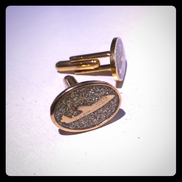Airplane Cuff links - Gold w/sparkles - Picture 1 of 3